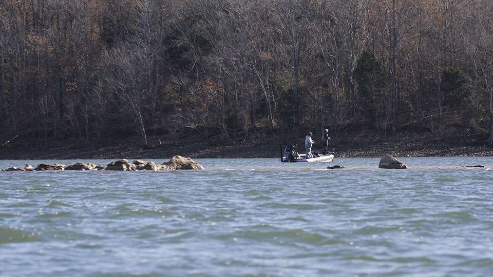 Kentucky Lake is roughly 6 feet low, which exposes this rocky point that would normally be submerged.