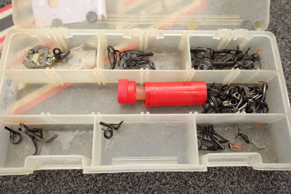 This small box holds a selection of rod guides. Another handy idea Evers has to fix problem rods on the fly.