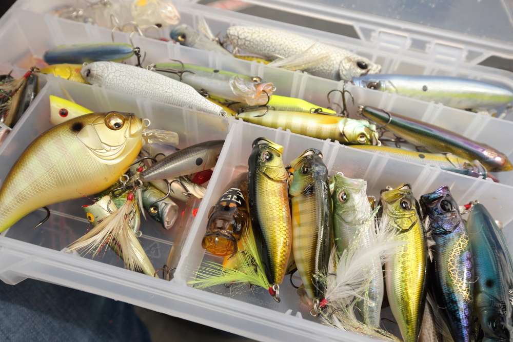 This box of topwaters is also packed with Megabass lures.