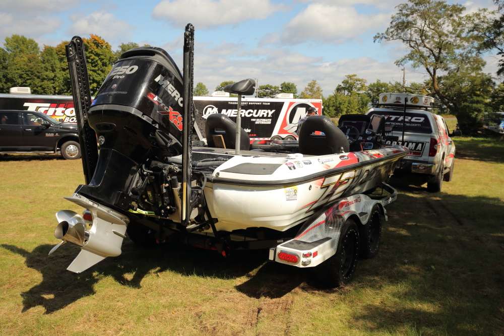 The power plant behind his rig is a Mercury 250 Pro XS. With the motor, Evers also runs a 24-pitch Mercury Fury prop and uses a T-H Marine Atlas Jack Plate. Finally, his shallow anchoring system is a Power-Pole. 