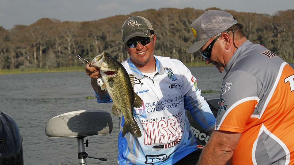 Derek Hudnall shows off one of his better fish from Day 2. He punched another Top 12 event after finishing off the 2016 Central Opens with a Top 12 on the Atchafalaya Basin.