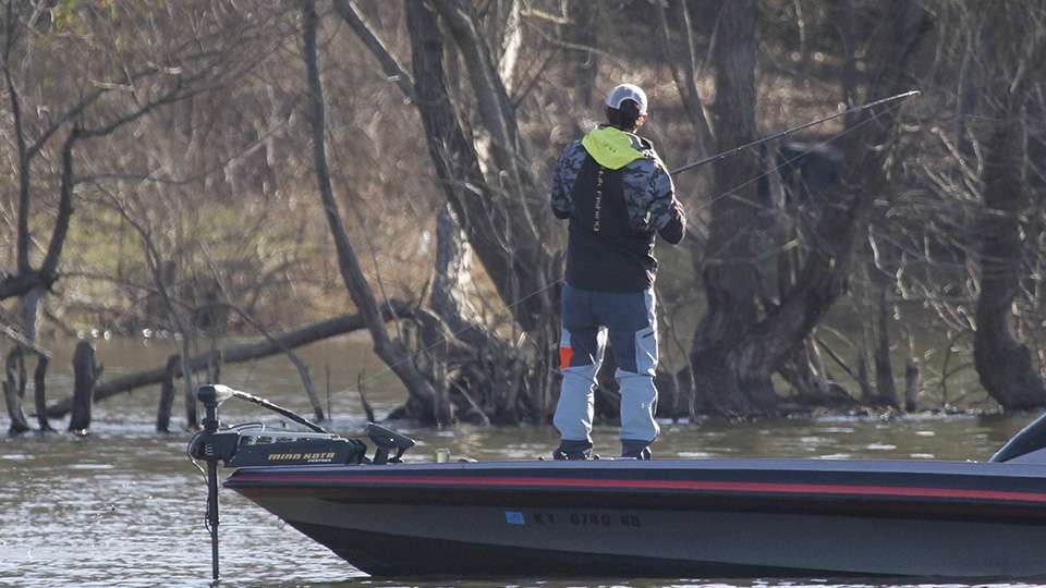 Hunter Mills had a fish on the line as I approached. This team from Kentucky busted 21-14 on Day 1.