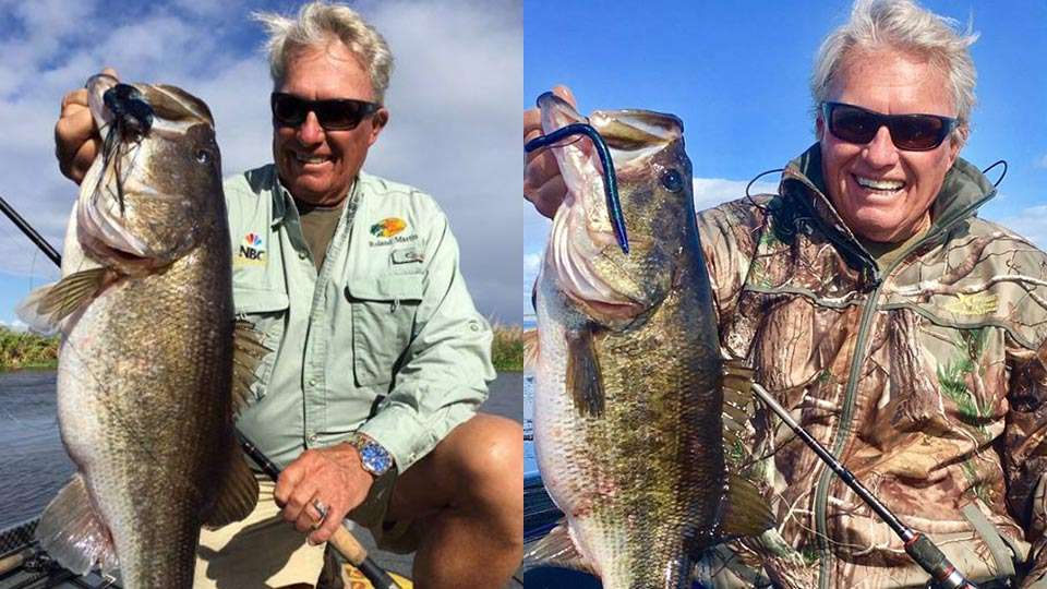 Bass fishing legend Roland Martin lives on Okeechobee and posts shots of himself with huge largemouth quite often. âHere on Fishbrain my whole deal is to help everyone catch more fish so I explain exactly where, when and how I'm having success. Now I don't always catch much because things like dingy water, cold weather and high winds mess me up just like everyone else, but I fish almost every day so I post a lot of good days.â These two 9-pound class bass came in the last week of 2016.