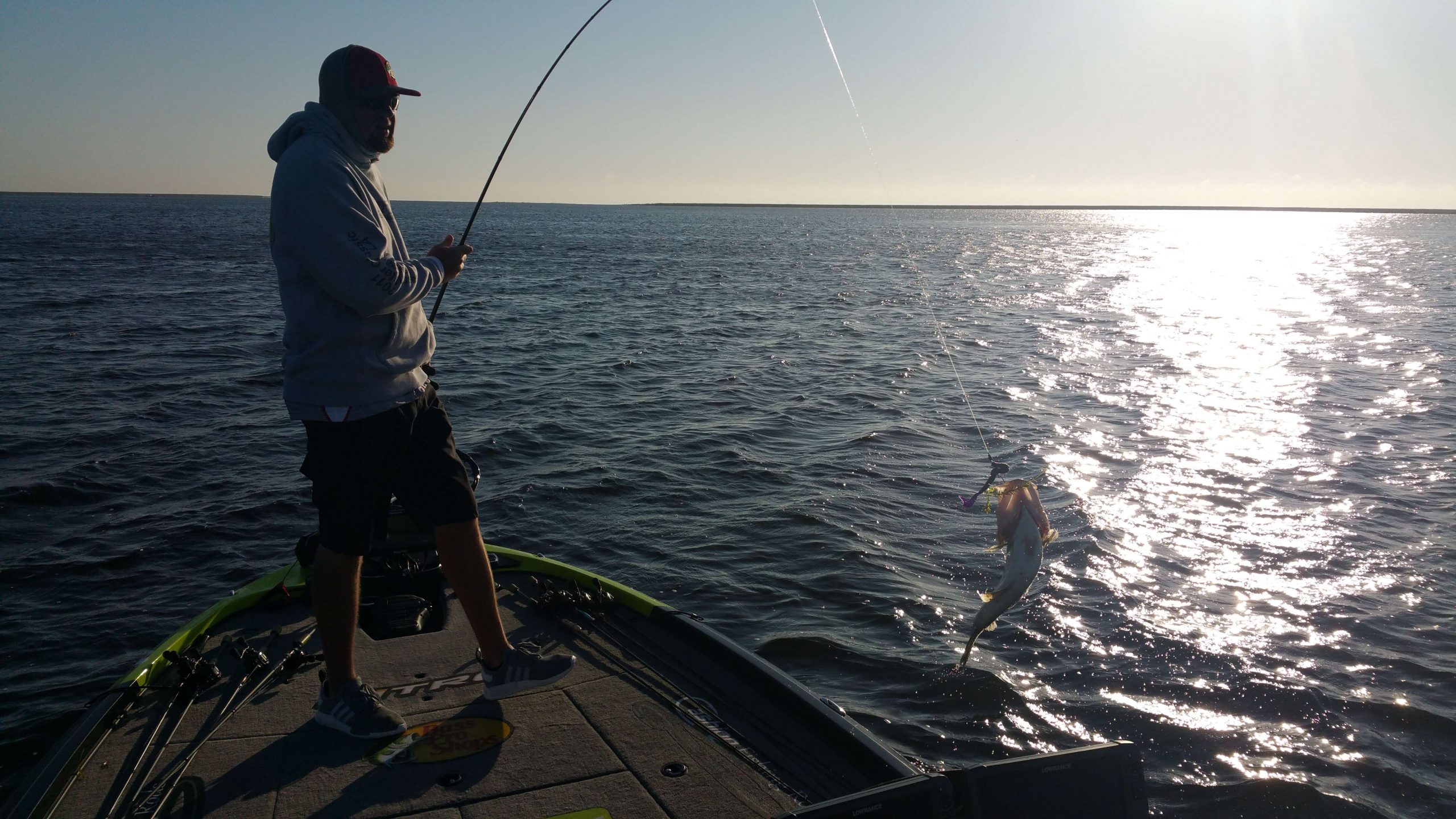 Williamson is on the board with his first keeper out here on breezy Okeechobee today.
