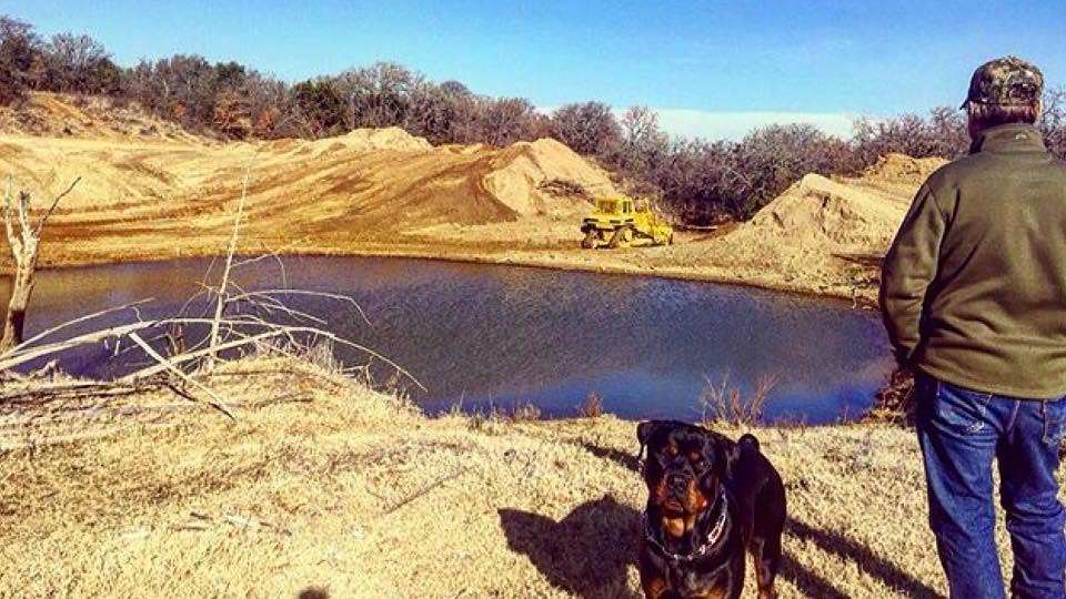 Gary Klein oversees work on his Texas ranch. âFinally repairing a ranch lake dam and getting it ready for Fisheries Biologist Steven Bardin!â That hound looks like it'll enjoy fishing there.