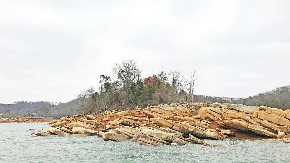 At winter pool, the lake is low exposing much of the fishable structure that summertime anglers would target. It's full of giant boulders and rock ledges. 