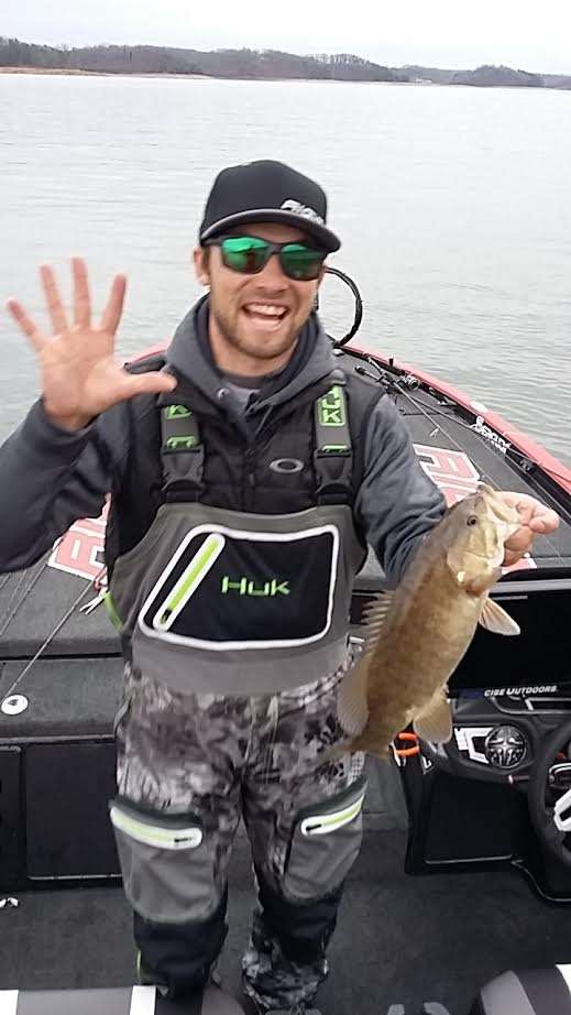 Brandon Palaniuk just polished off an early limit with a decent smallmouth.
