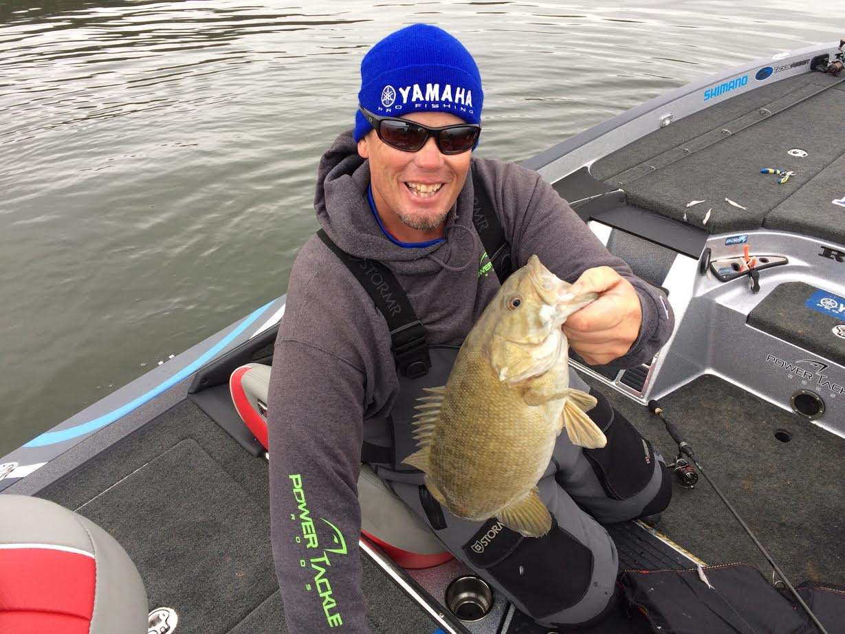 Keith Combs puts a nice 3.5-pound smallie in the boat.