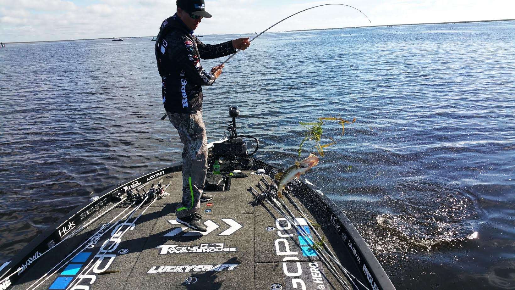 Ehrler got keeper No. 5 a few casts after No. 4. Nice quick little flurry to fill out his limit. He has the rest of the day to upgrade, and on this lake, chances are it could happen big time.