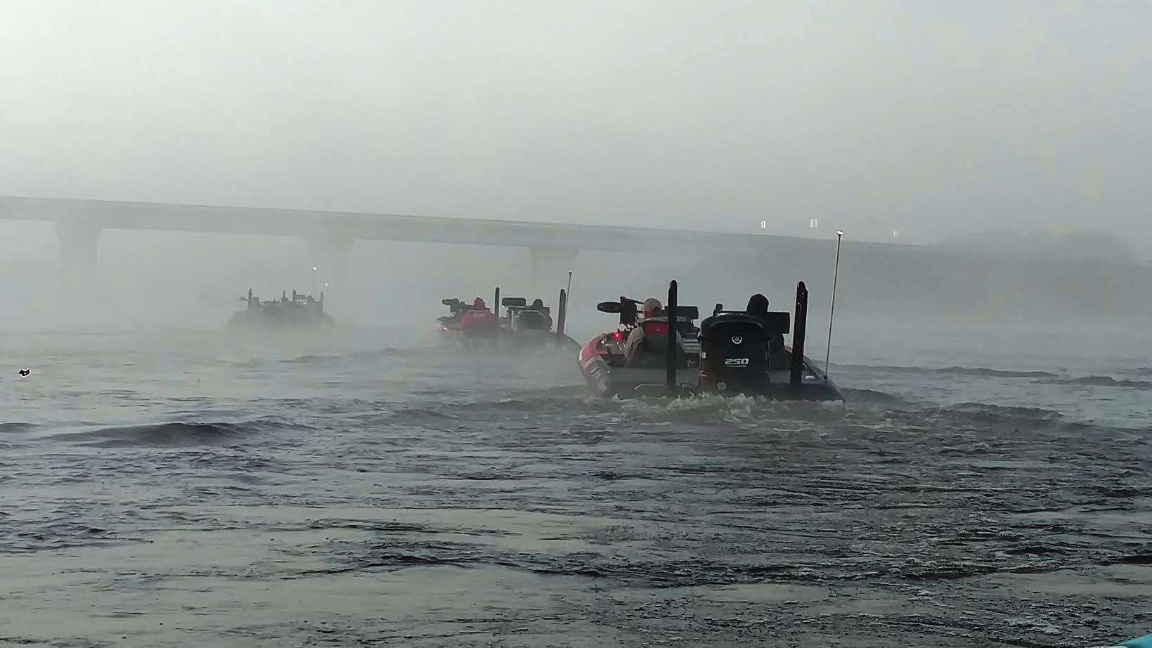 Day 1 of the A.R.E. Truck Caps Bassmaster Elite at Lake Okeechobee began with a fog delay. 