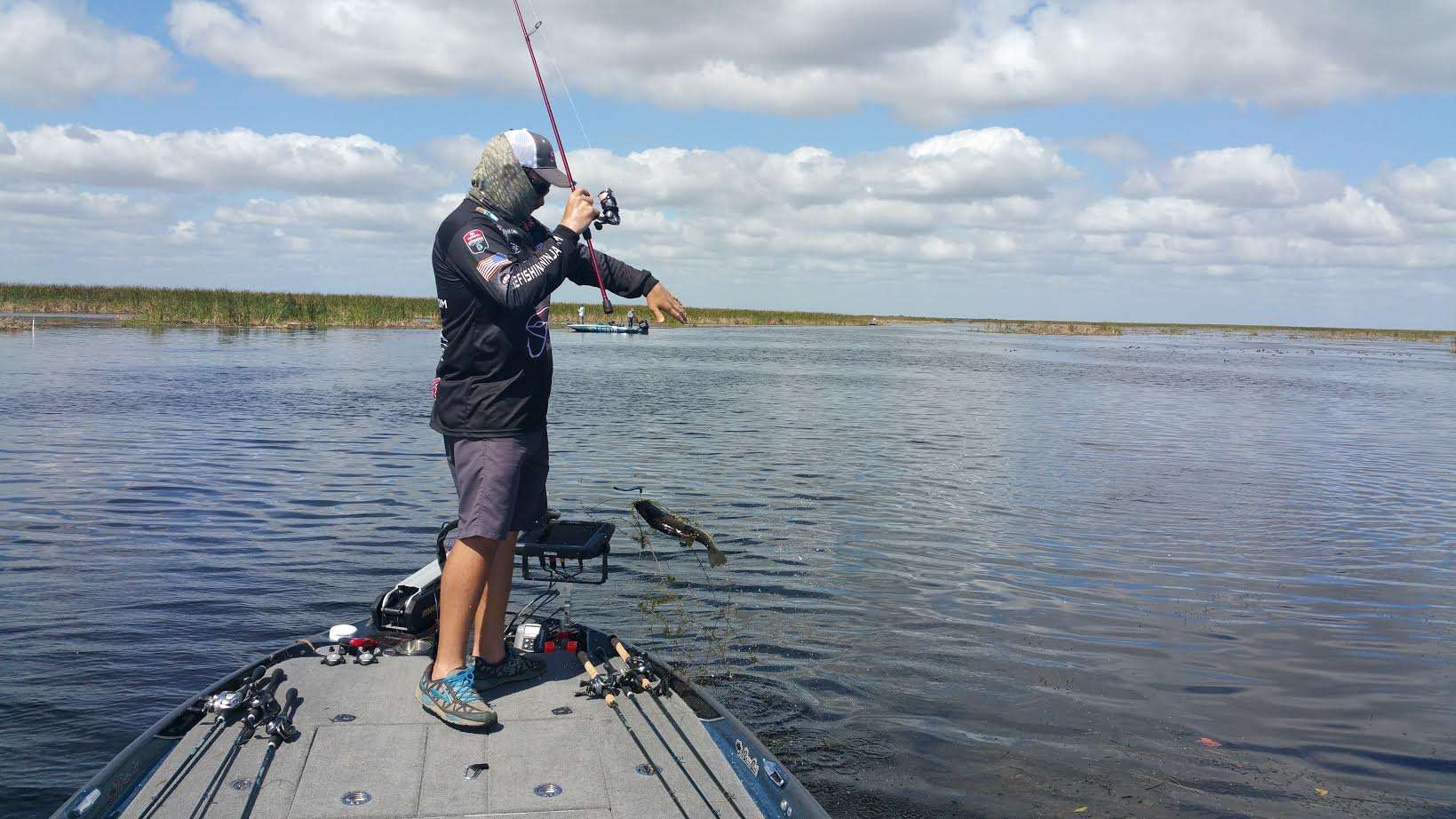 Fish No. 3 in the last few minutes, but not good enough for a cull.  Wiggins is saturating the area with a spinning rod, and that means he is in his element.