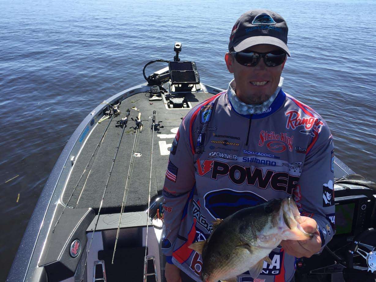 Keith Combs culls with a nice 3-pounder. He wants bigger fish, but this one will do for now. 