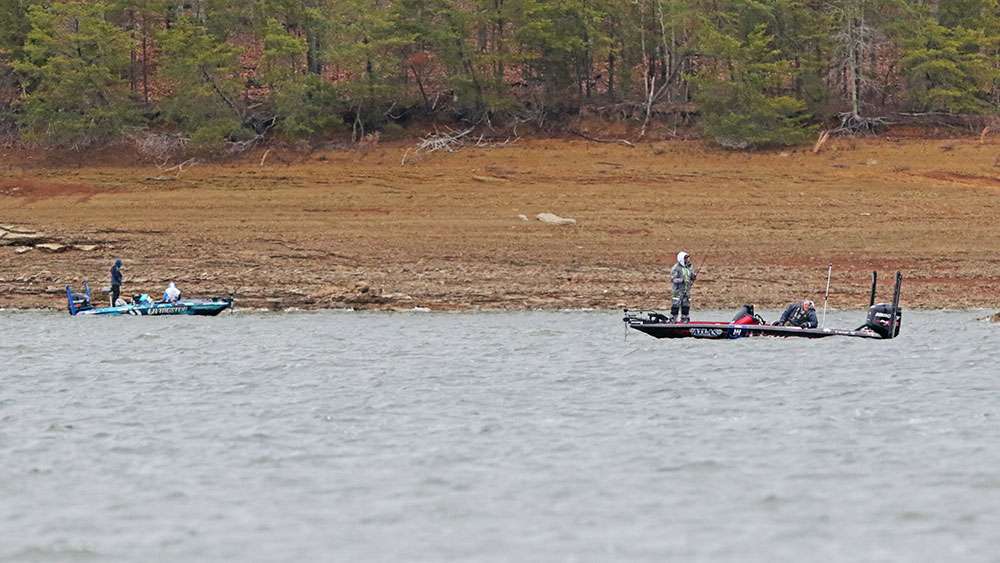 Randy Howell (L) and Greg Hackney were fishing near each other, but giving a wide berth. 