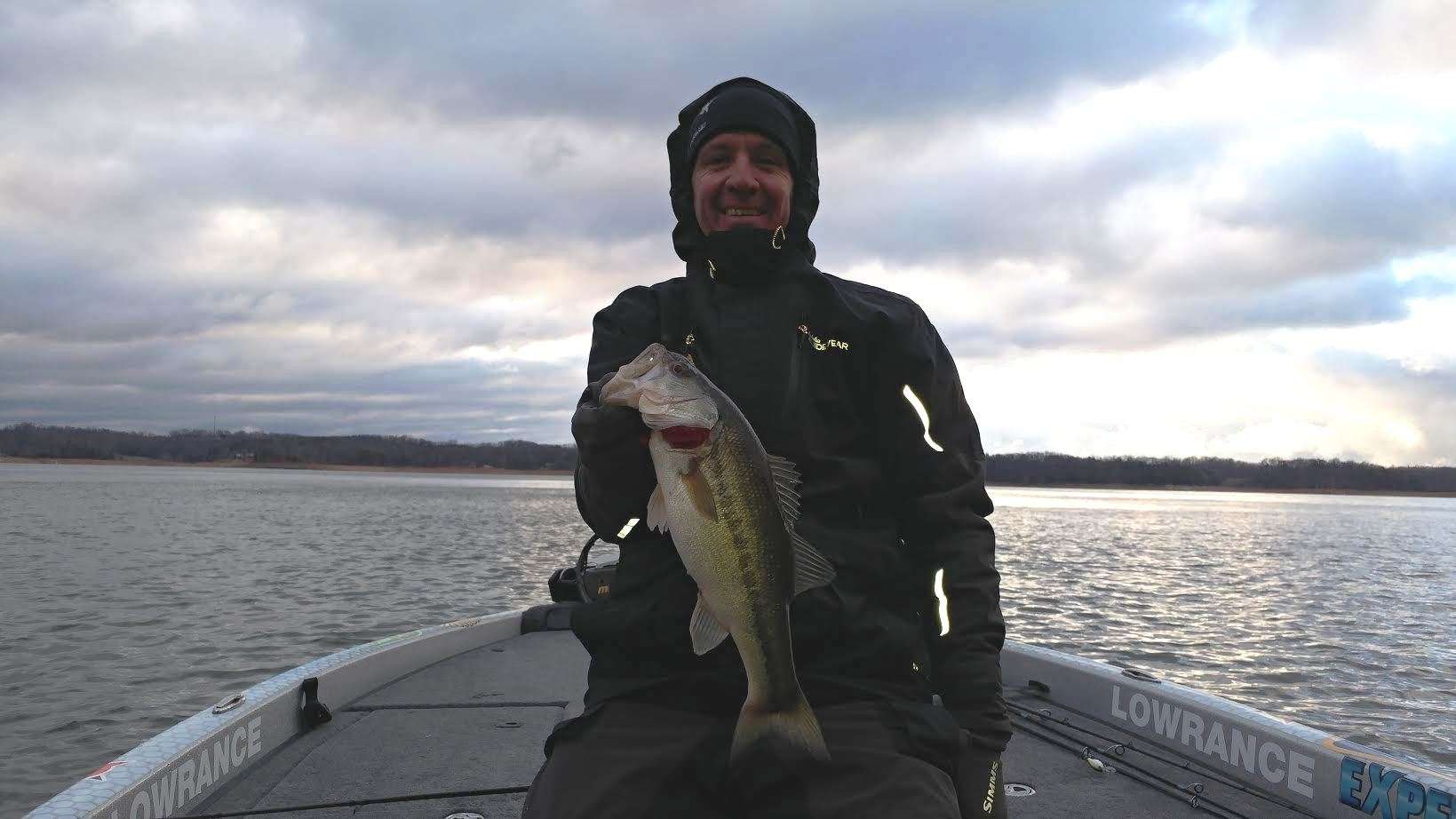 Darrell Ocamica and his first fish of the Bassmaster Elite Series