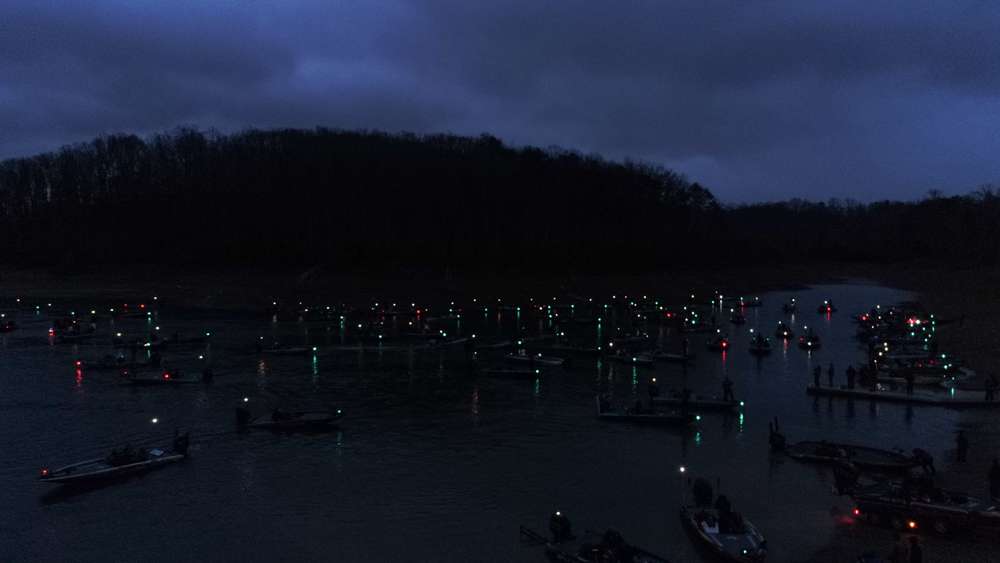 A unique look from above the launch ramp at Cherokee Lake as Day 1 of the Bassmaster Elite at Cherokee Lake begins 