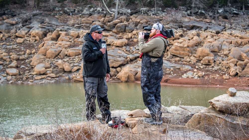 Championship Sunday is a time to pull out all the stops. Anglers must fish harder than the previous three days to have a chance at taking home a win. Angler David Mullins did just that. Pushing his way into a small island pond in the middle of Cherokee Lake, Mullins was able to catch a few fish that were likely untouched during the earlier days of this event. When we arrived on scene Davy Hite had climbed up the bank and was explaining how Mullins was fishing to the camera. 