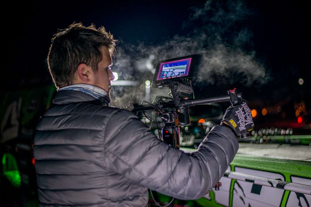 Filming in the cold.