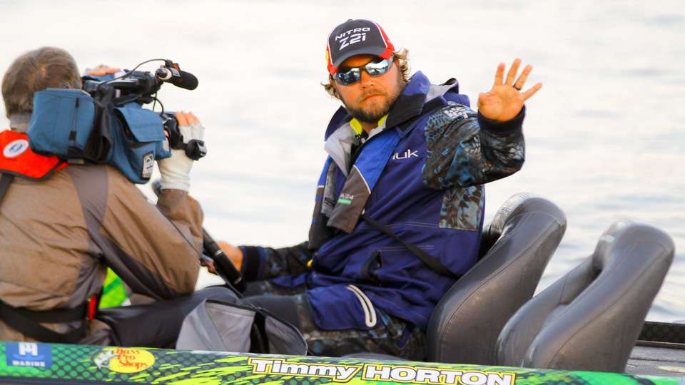  With the wait over, Timmy Horton was the first boat to lead the Top 12 out onto Lake Okeechobee...

