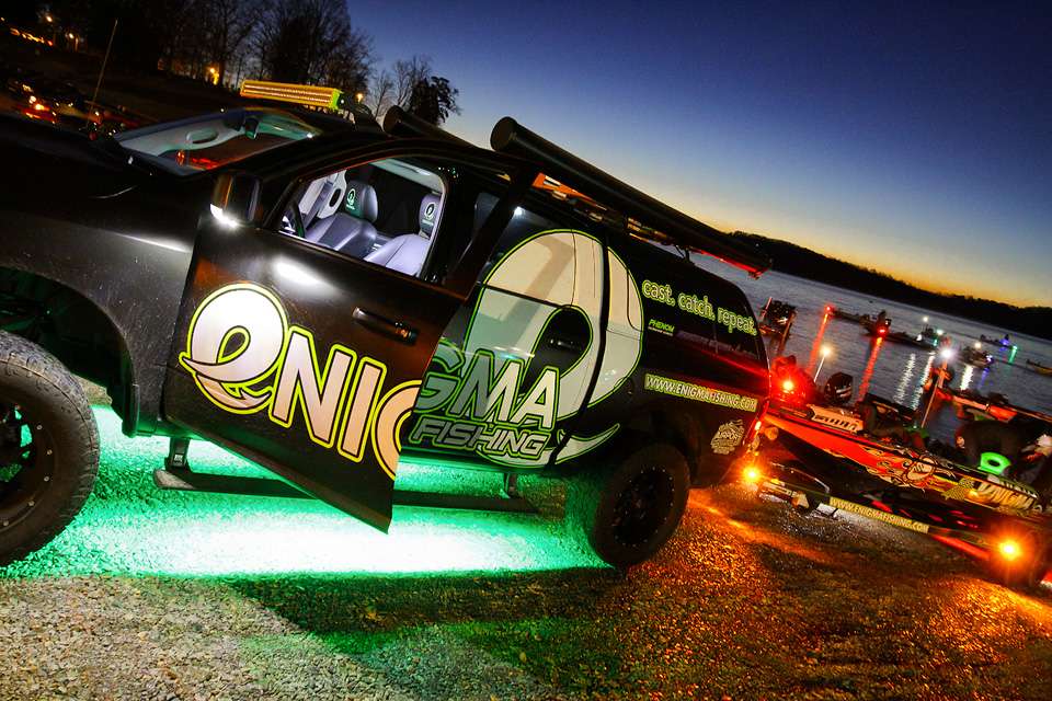 Elite Series rookie Jesse Tacoronte had his boat and truck lit up when he launched his boat. 
