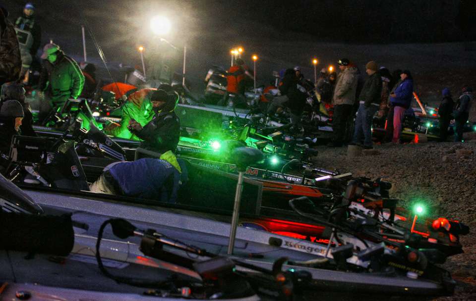 Anglers make their final preparations for the day. 
