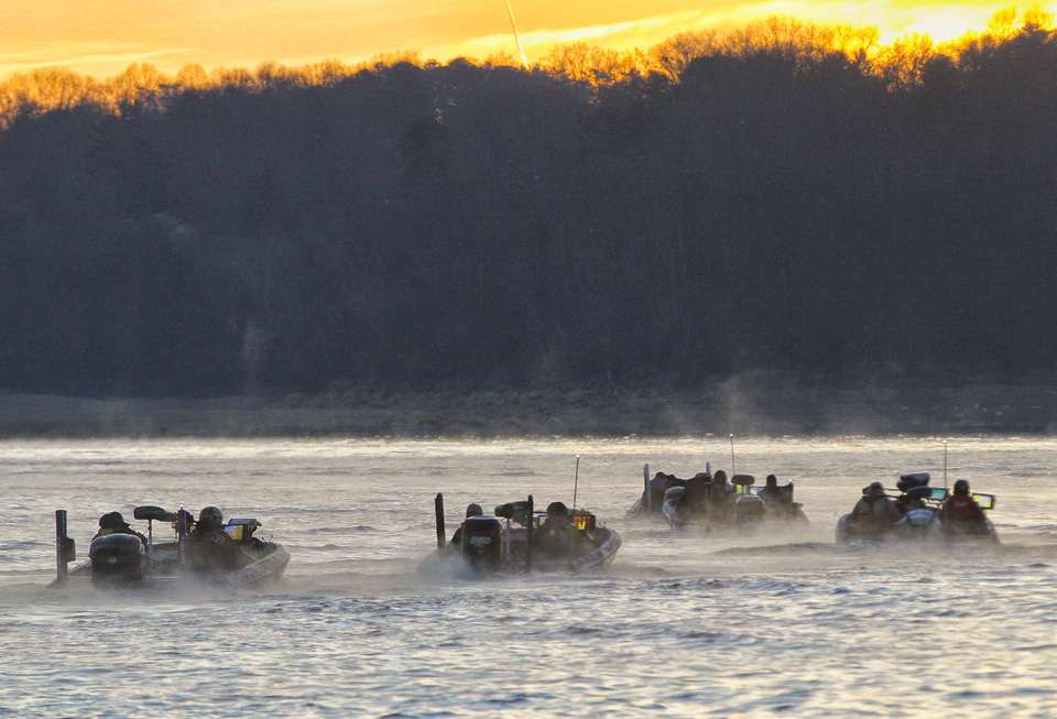 The first group of anglers begin to make their way onto Cherokee Lake. 
