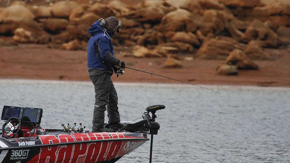 Minnesota angler Seth Feider was focused on his electronics as he fished vertically.
