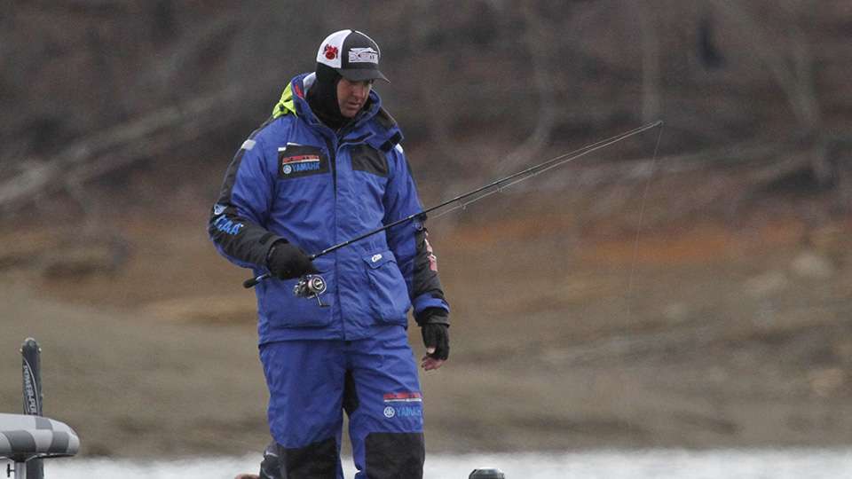 Faircloth was trying to stay warm as he fished a spinning rod vertically.
