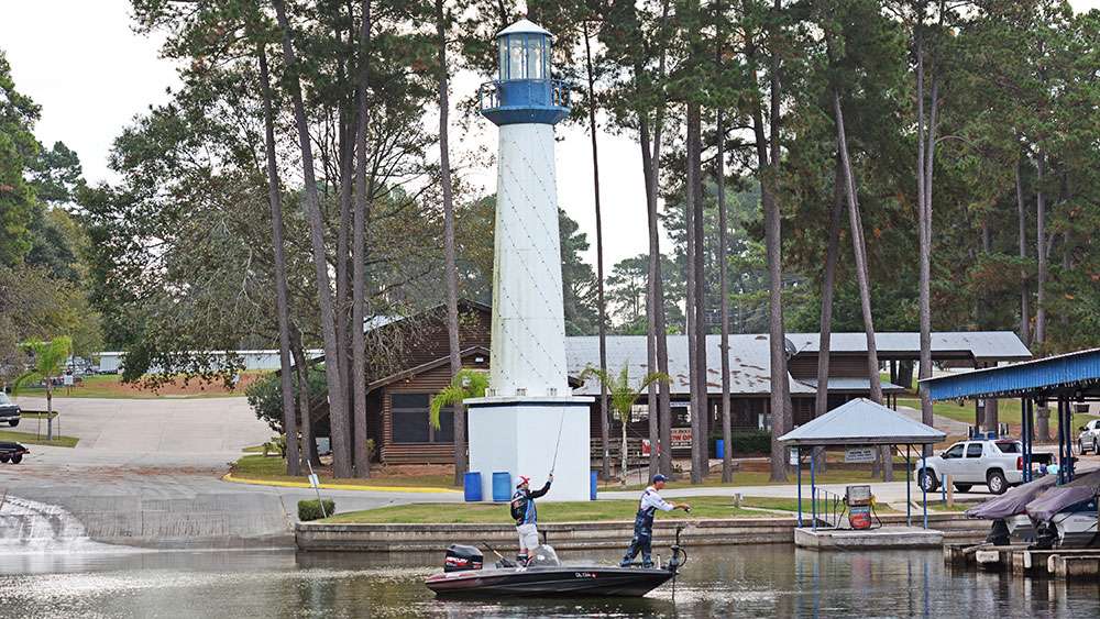Conroe is only about 45 miles north of Houston. That makes the lake popular for boaters. That also means lots of marinas. This is the lighthouse at Stowaway Marina, located mid-lake. Stowaway is a popular site for tournament launches, weigh-ins and live release of tournament-caught bass. 