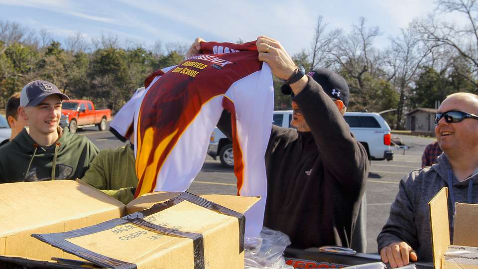 Each member of the team and the captains receive a tournament jersey. High school tournament fishing has reached a level where the student-anglers wear jerseys like the pros. Boats are even wrapped and the weigh-ins follow the pro rules. 