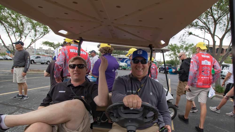Hank Weldon and Jon Stewart from B.A.S.S. were on hand to witness the festivities or just joyride in a golf cart. Probably a combination of both.