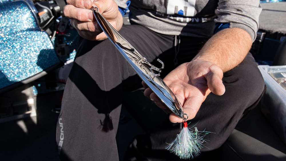 More baits under the passenger seat, including this Jenko 8-inch Sticky Spoon, which adds a hook in the middle to catch any fish that sideswipe it. 