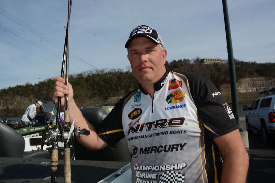 <b>Tom Statler</b><br>
The ninth-place finisher used two lures for covering the water column on Table Rock Lake. He chose an 11/16-ounce Gene Larew Lures Biffle HardHead with a green pumpkin Biffle Bug. Statler also used a 3/8-ounce homemade underspin with pearl white Zoom Super Fluke trailer. 
