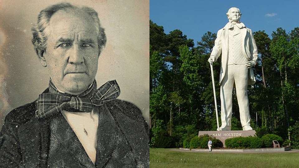 How about a little history of Houston? This is Sam Houston, namesake of the city and bunch of other stuff around here. He was a soldier then politician, and is best known for helping bring Texas into the U.S. as a constituent state. His victory in the Battle of San Jacinto, fought at the top of Galveston Bay in La Porte, secured Texasâ independence from Mexico. The San Jacinto Battle monument is taller than the Washington Monument. 