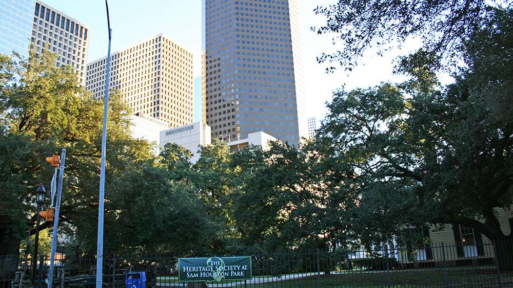 Heritage Park marks the entrance to downtown Houston on the western side of the metropolis.