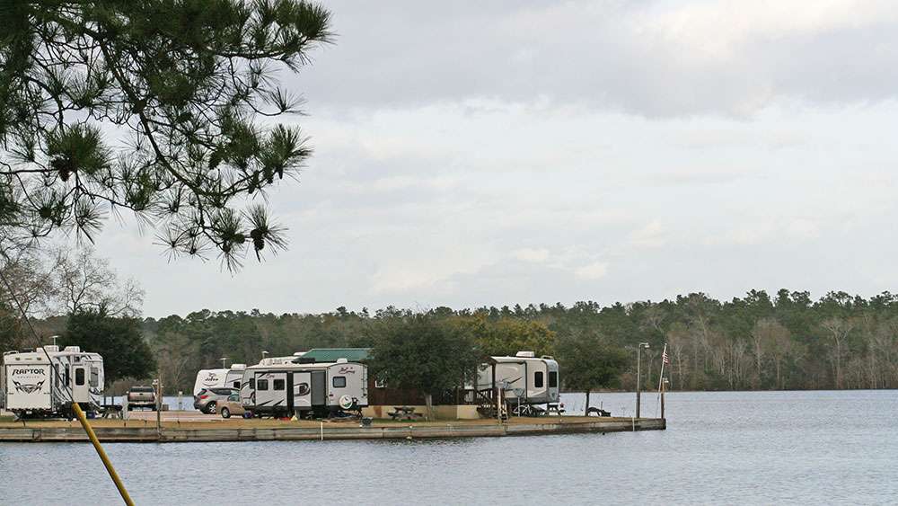 Trailer and RV camps make for a great place for a weekend vacation along the banks of Conroe.