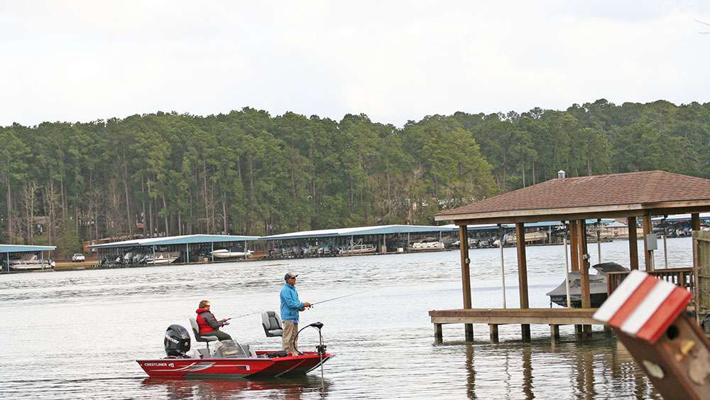Boat docks are always a good spot to cast a Texas rigged worm in the spring.