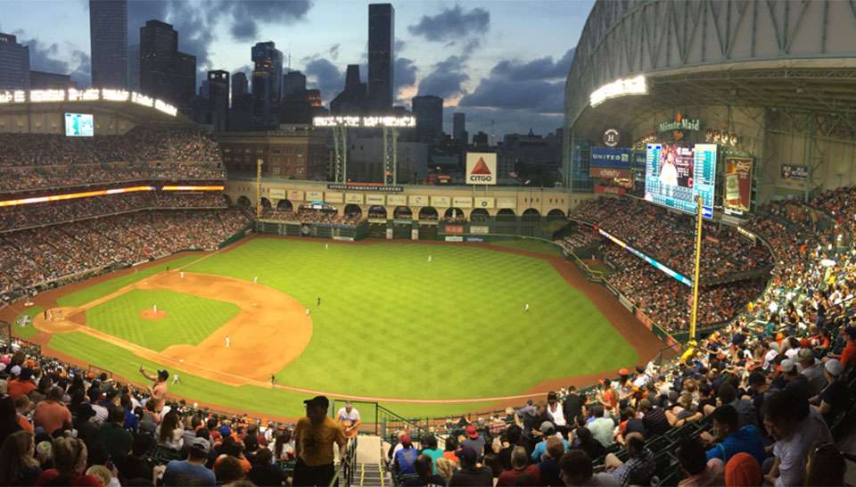 Minute Maid Park, which opened in 2000, has one of the largest big screens in baseball. Called âEl Grande,â the Daktronics HD scoreboard is 124 feet wide by 54 feet high. B.A.S.S. will put it to good use during the weigh-ins. 