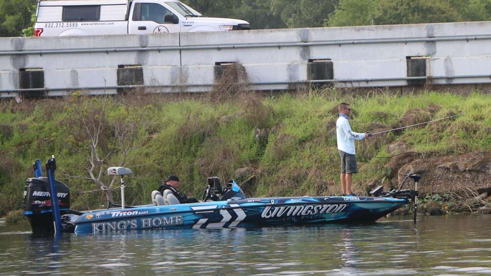 Howell makes a few cast near a bridge that could funnel the type of fish that plummeted him to win the 2014 Classic on Lake Guntersville. 