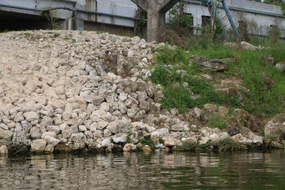 Riprap against steep embankments for fish in all stages of the spawn. 
