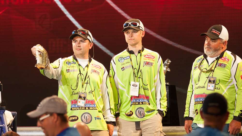 The first team to weigh in, the Southside Anglers, from Indiana had one fish for 2 pounds 2 ounces. Blake Albertson and Dillan White.  