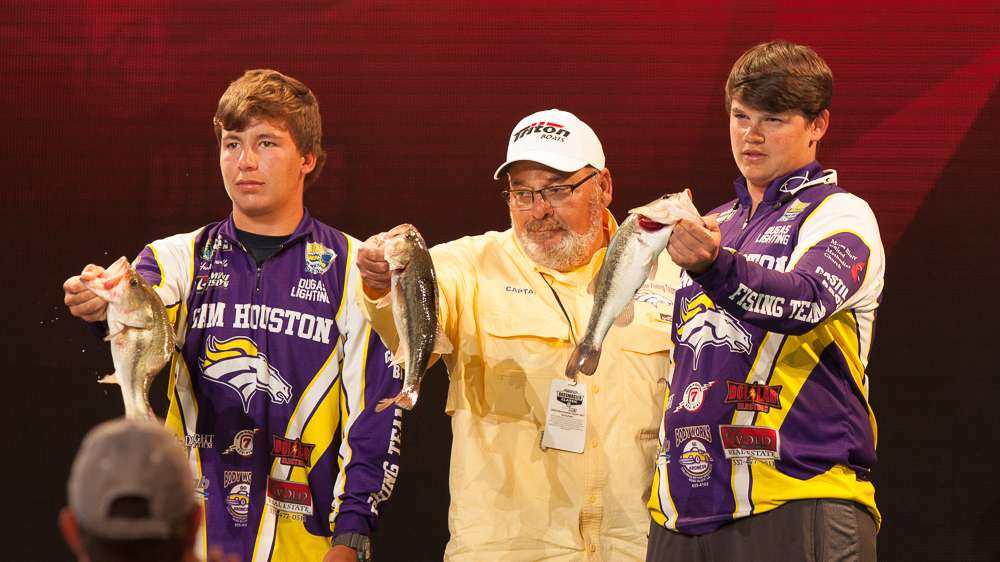 Sam Houston High School from Louisiana had three fish for 6 pounds 3 ounces. Hunter Courvelle and Alex Erickson.