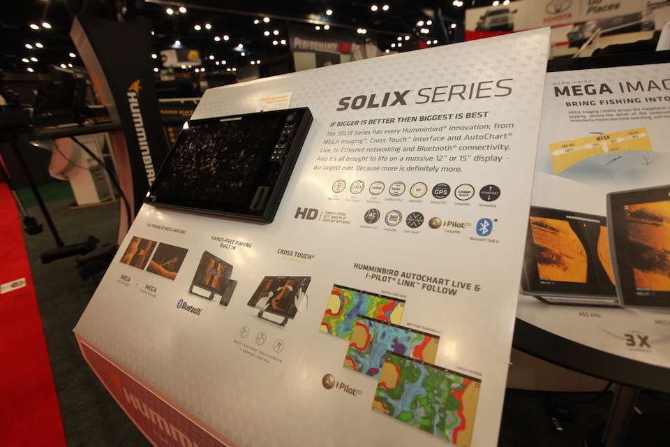 The SOLIX Series has Humminbird innovation, from MEGA Imaging, Cross Touch Interface and AutoChart Live to Ethernet networking and Bluetooth connectivity. And itâs all brought to life on a massive 12-inch or 16-inch display, the largest ever.  