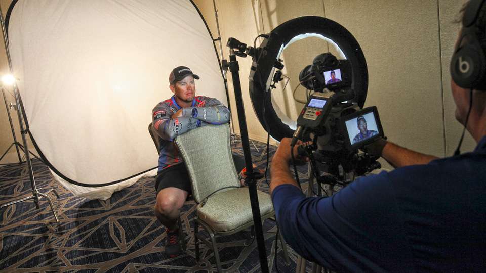 When the photos were finished, several contenders who will have Bassmaster LIVE cameras on them on Day 1 were asked to sit down for pre-tournament interviews. 