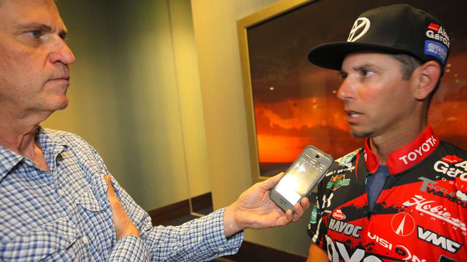 Between photo shoots there were interviews from Bassmaster writers, one of them being Craig Lamb, shown here interviewing Mike Iaconelli. 