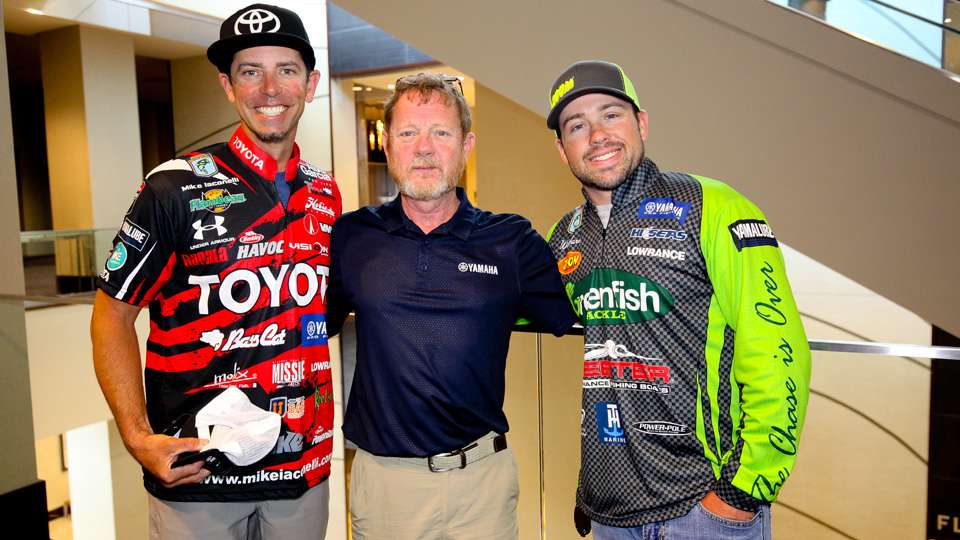 Yamaha's Dave Ittner with two of his Yamaha pros, Mike Iaconelli and Classic rookie Will Hardy. 
