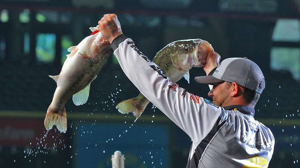 The crowd roared when he pulled out two of his largest fish.