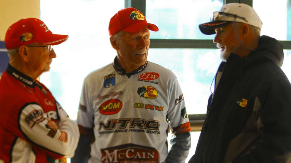 Three legends of the sport visited before the meeting, from left to right, Stacey King, Tommy Martin and Rick Clunn. 