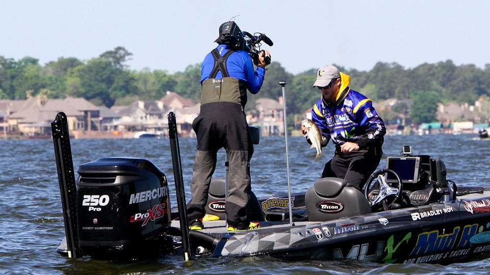 Roy shows some emotion for the Bassmaster Live feed.
