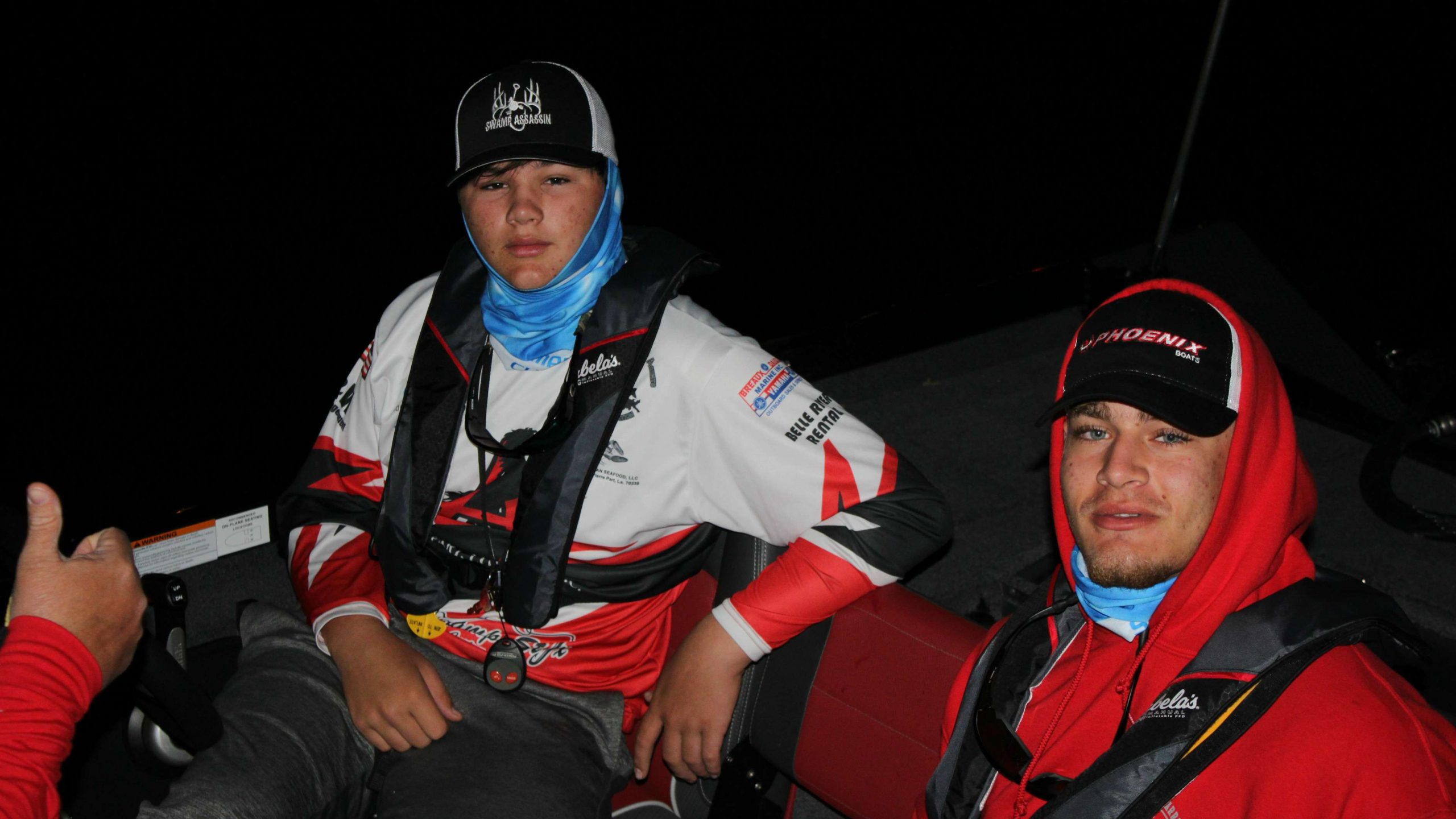 William Clark and Hayes Domingue of Assumption High (La.) are
happy about their chances in the Costa Bassmaster High School Central Open on Toledo Bend.
