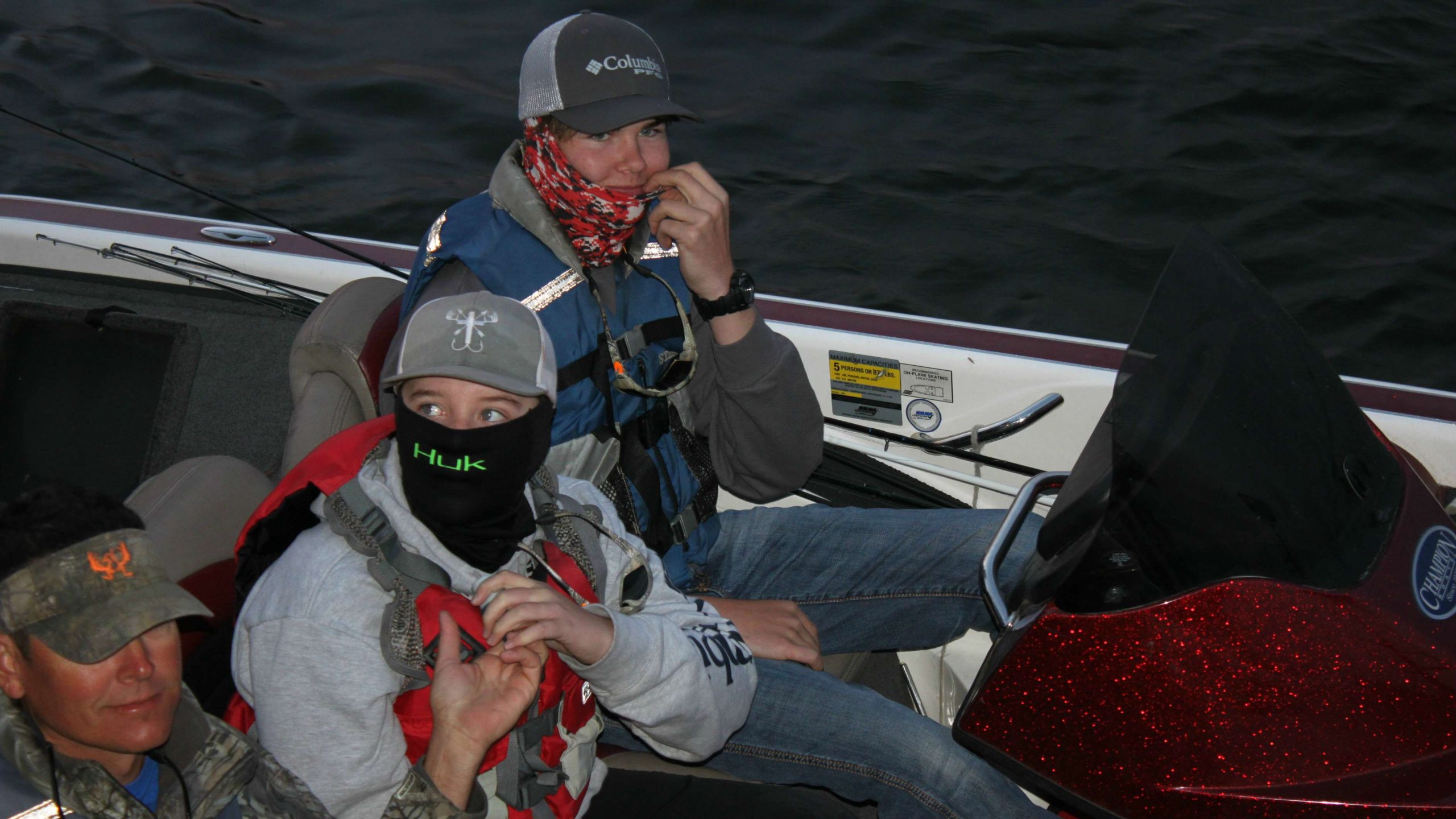 Connor Rushing and Cayden Reily have their faces protected for
the ride ahead. A cool front moved into the area on Friday night and launch temperatures were in the mid 50s.